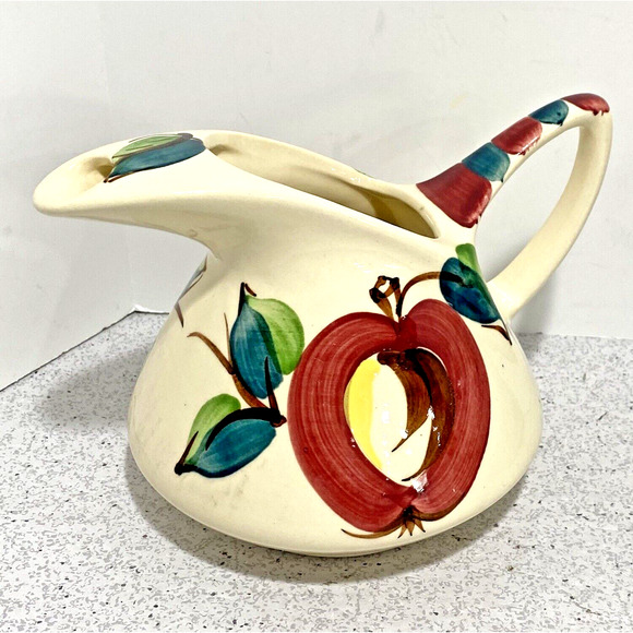 Vintage Purinton Pottery Apple Pattern 28 fl oz pitcher ice lip 1940s kitchen - Picture 11 of 12
